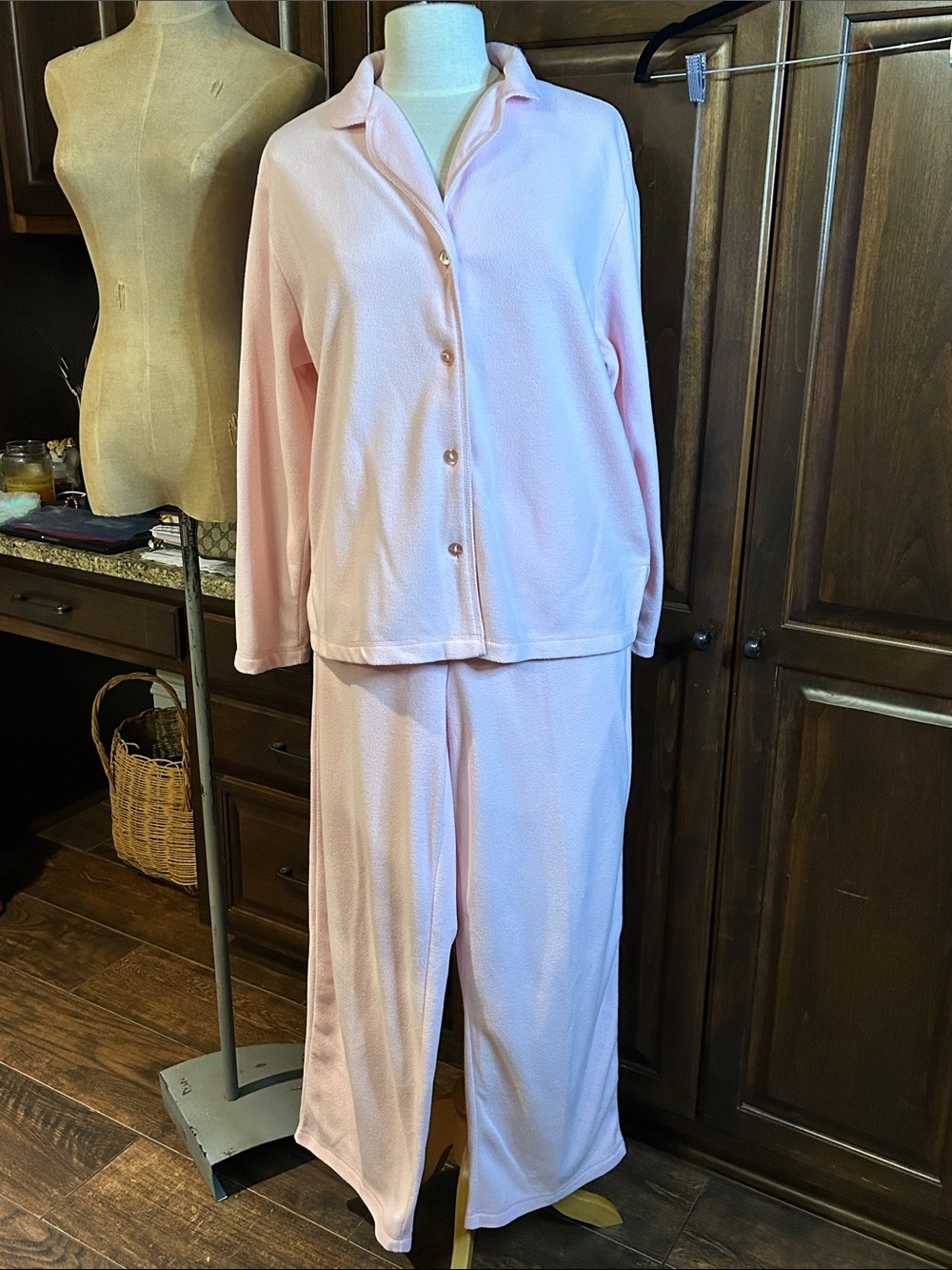 3pc Charter Club Velour Light Pink Pajama Pant Set and Zip Front Robe